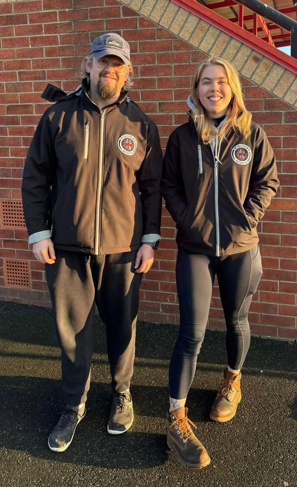 kris and abbie at dewsbury rams stadium while doing a scent work course