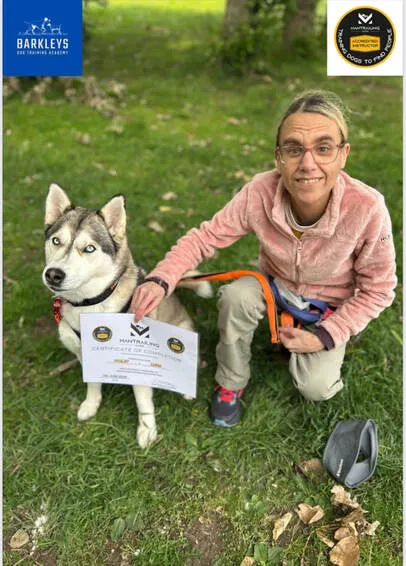 a dog and their owner graduating mantrailing